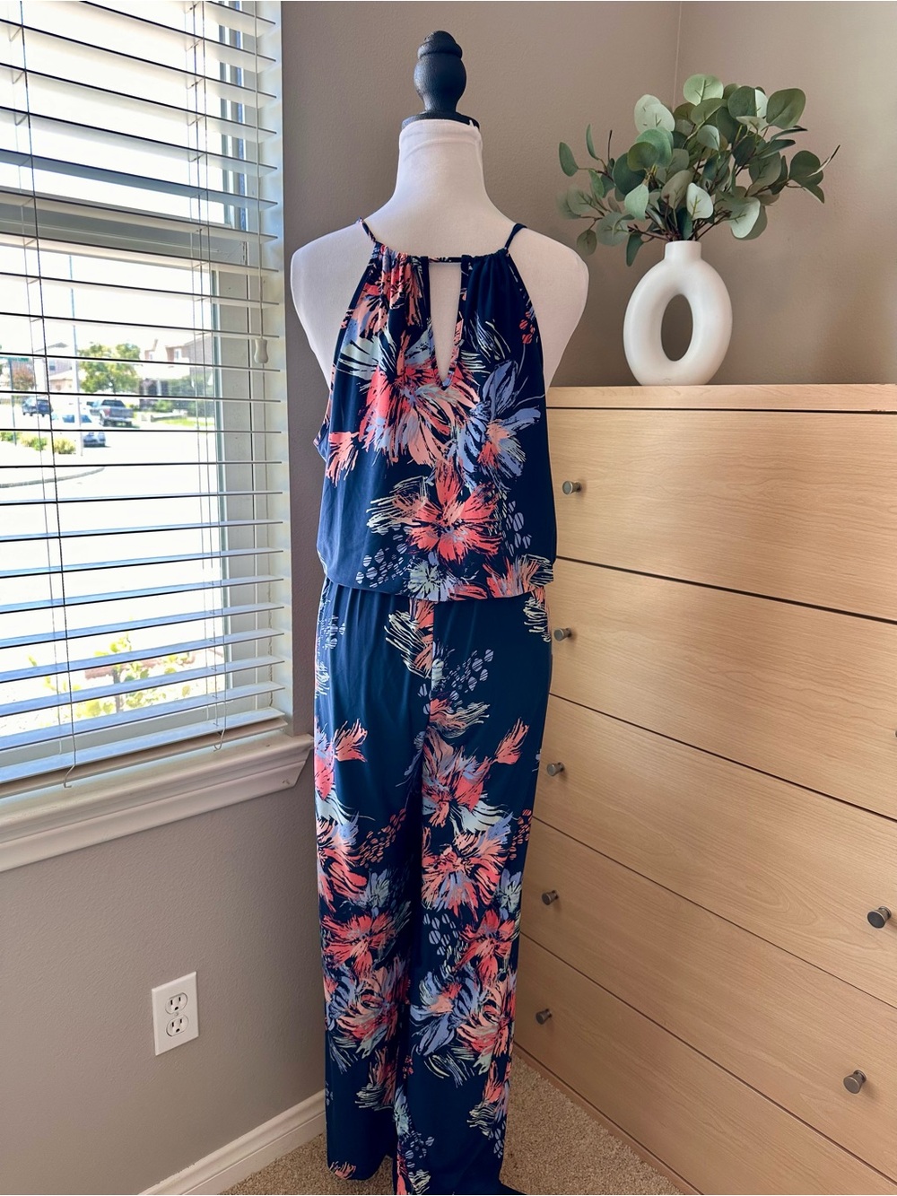 INC International Concepts Navy Floral Halter Wide-Leg Jumpsuit